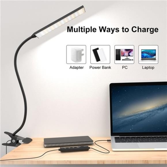 Clip on Light LED Desk Lamp with LED Light and Metal Clip, 11 Level Brightness - Picture 5 of 5
